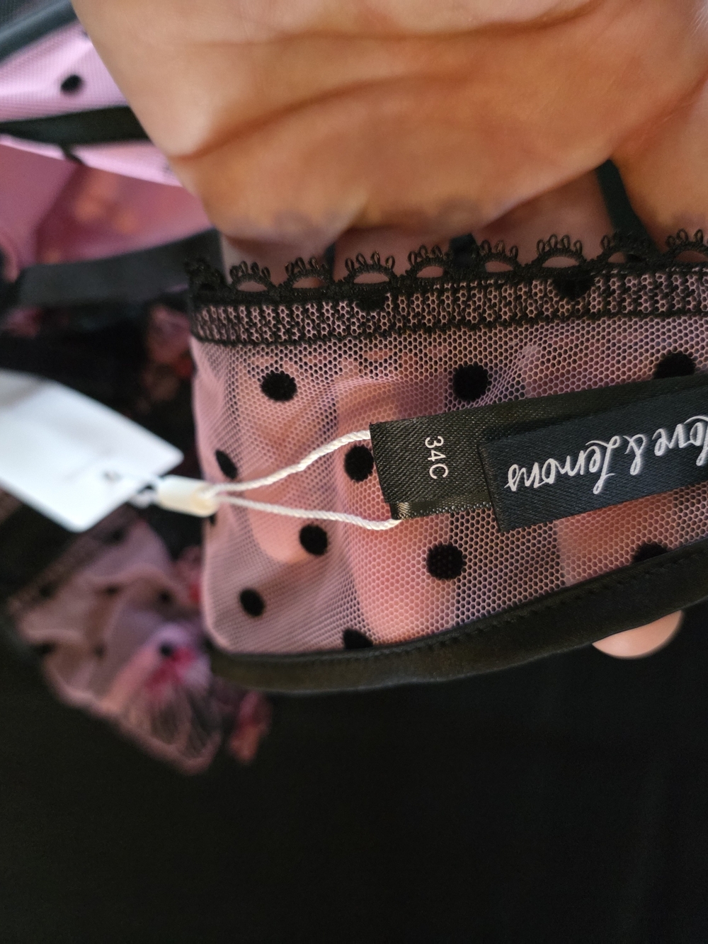 For Love And Lemons Pink and Black Floral Embroidered Underwire Bra - Picture 4 of 4